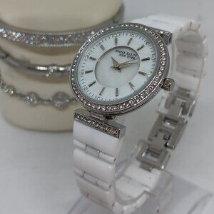 Anne Klein 12/2275SVST Women's 30mm White Ceramic Watch & Bracelet Set